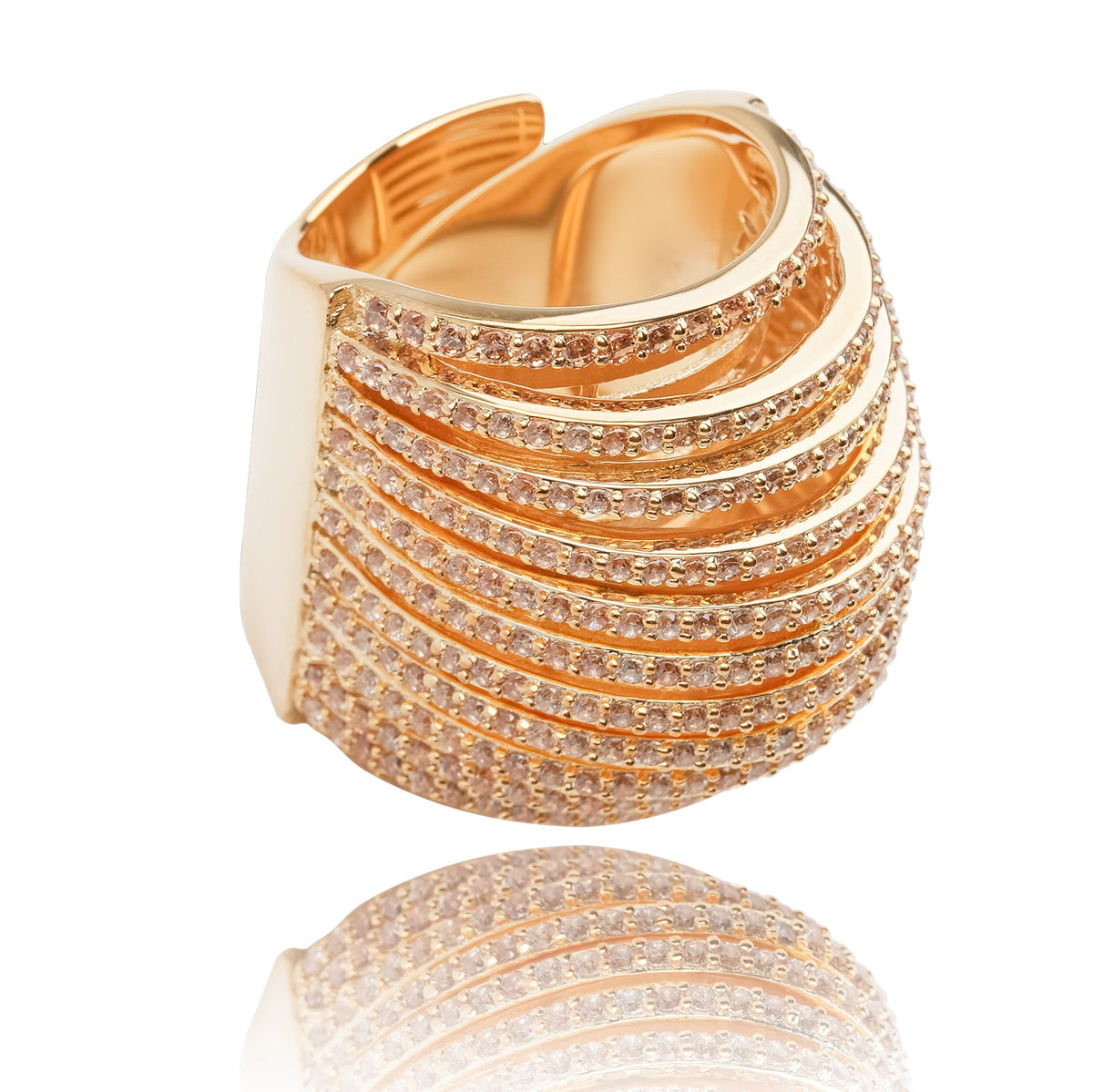 Soupir Gold Tone Multi-Band Adjustable Sterling Silver Ring