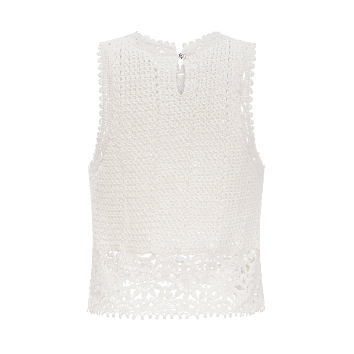 Gisèle White Floral Appliqué Crochet Knit Two-Piece Top and Shorts Set