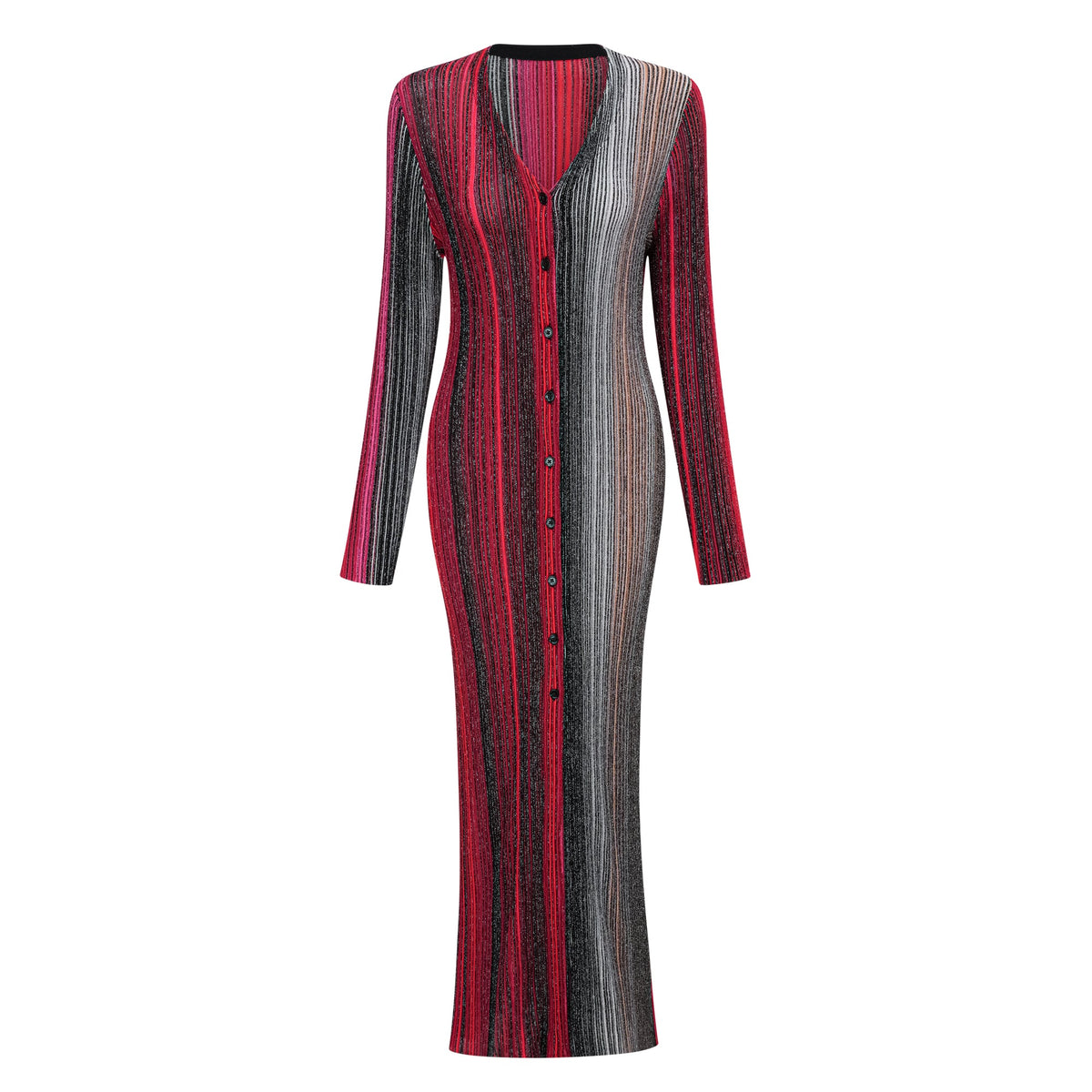 Ulysse Red Metallic Knit Long Cardigan