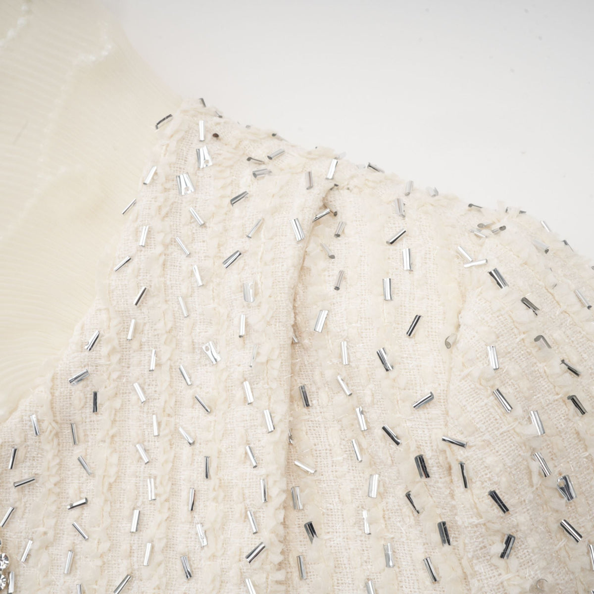 Blanche white beaded ruffle cropped jacket (Final Sale-US Only)