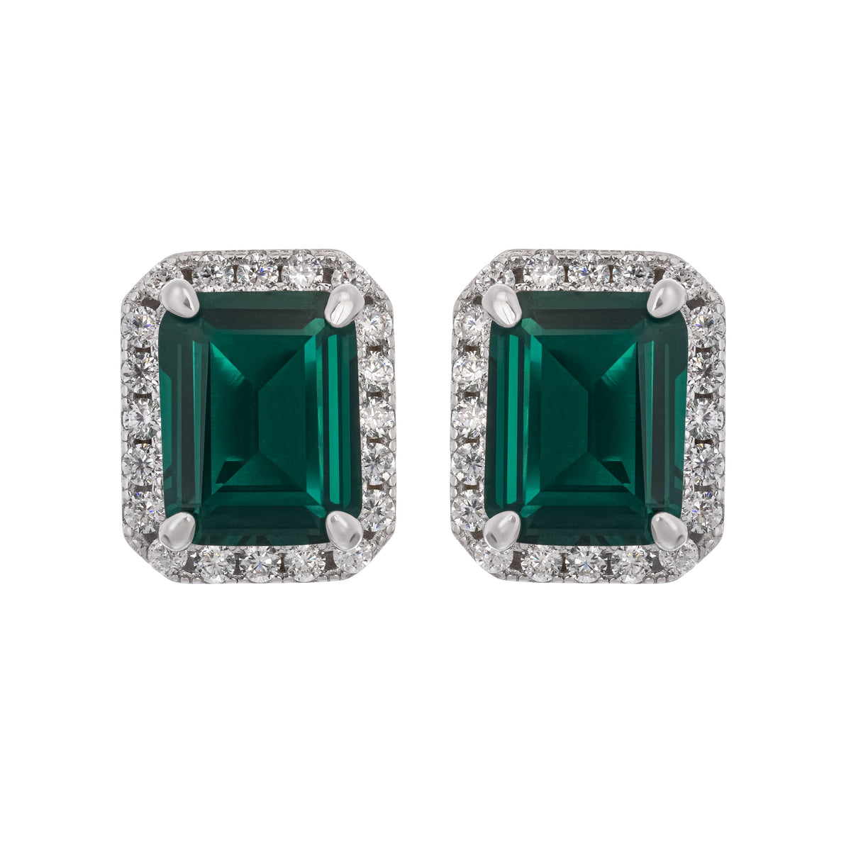 Mielikki Green Square Emerald Cut Gemstone Sterling Silver Earrings