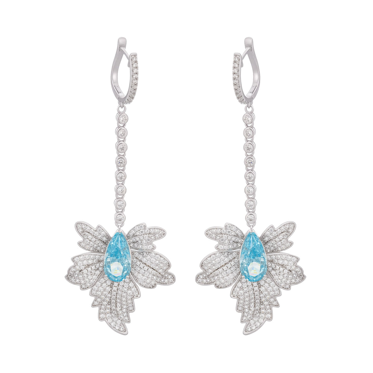 Vilhelmiina Blue Leaf Gemstone Dangle Sterling Silver Earrings