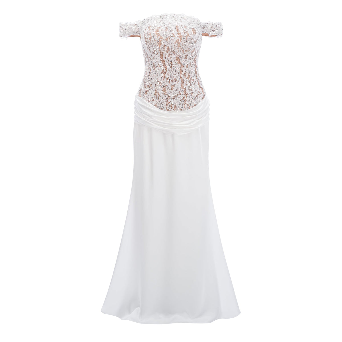 Grace White Satin Maxi Dress with Lace Panels (Final Sale-US Only)