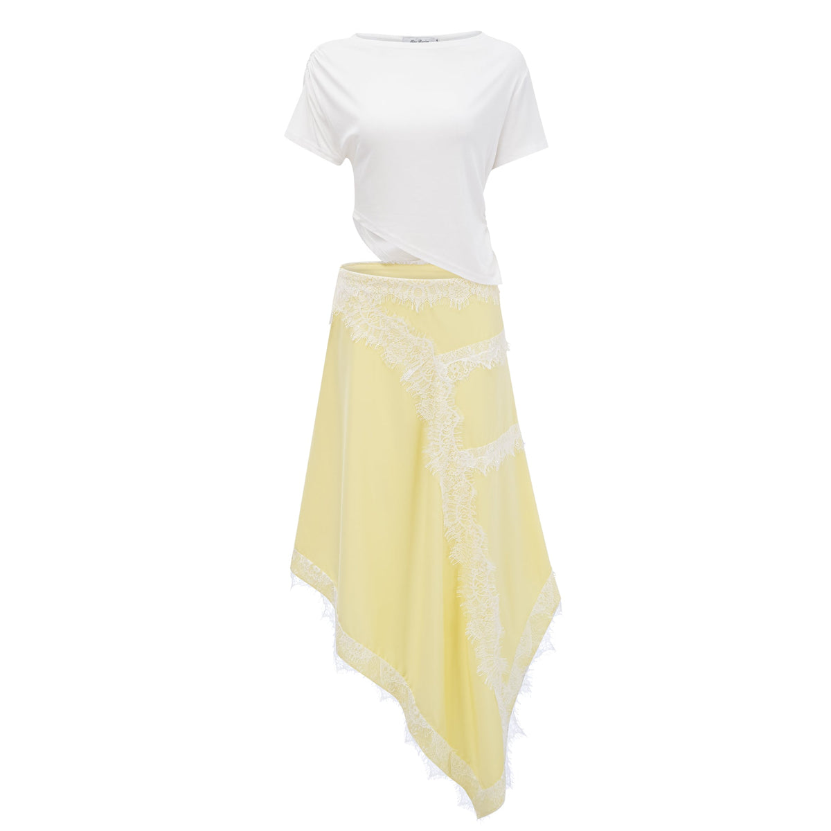 Fiamma Yellow Gathered Lace Panel Maxi Dress (Final Sale-US Only)