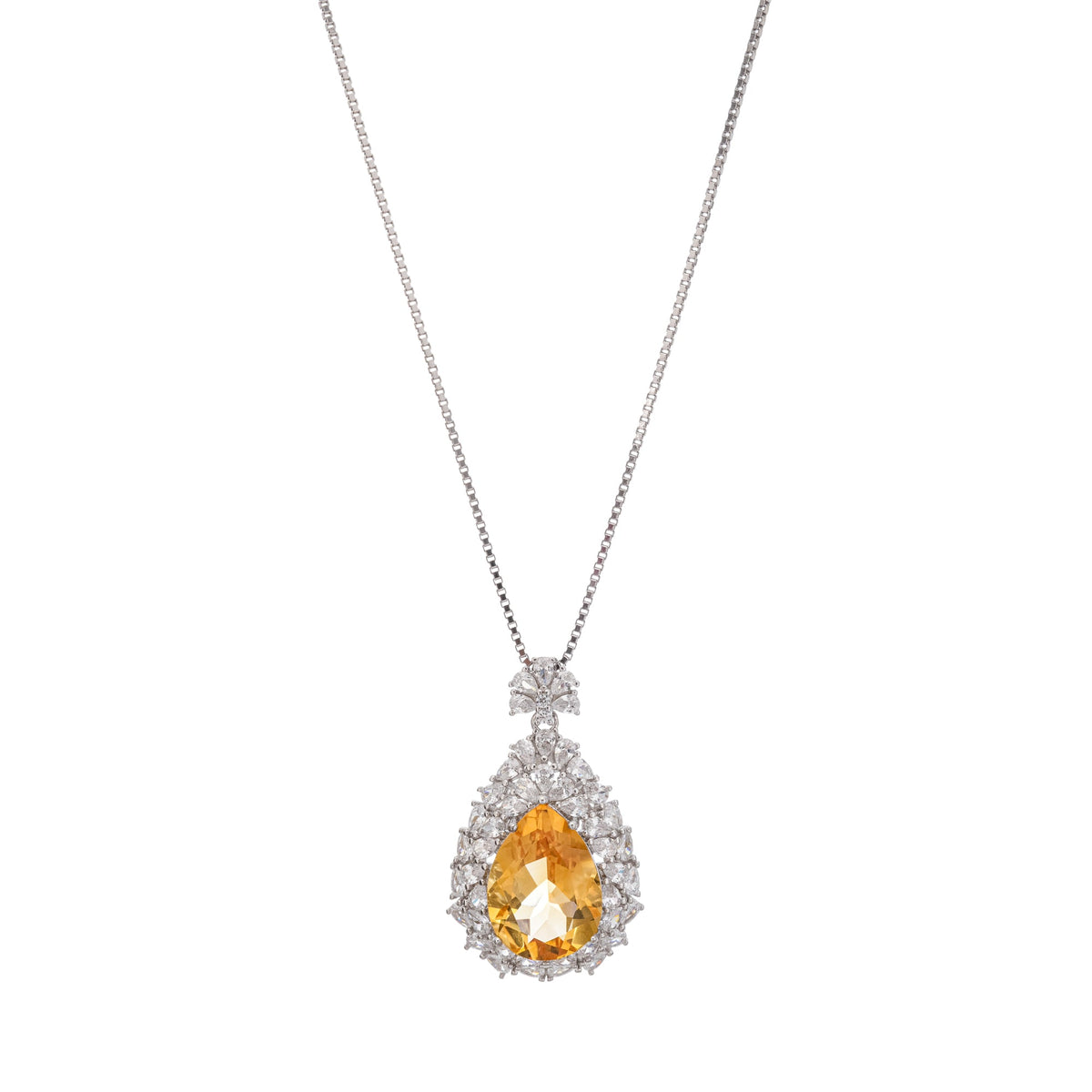 Giolla Yellow Teardrop Shaped Gemstone Pendant Sterling Silver Necklace