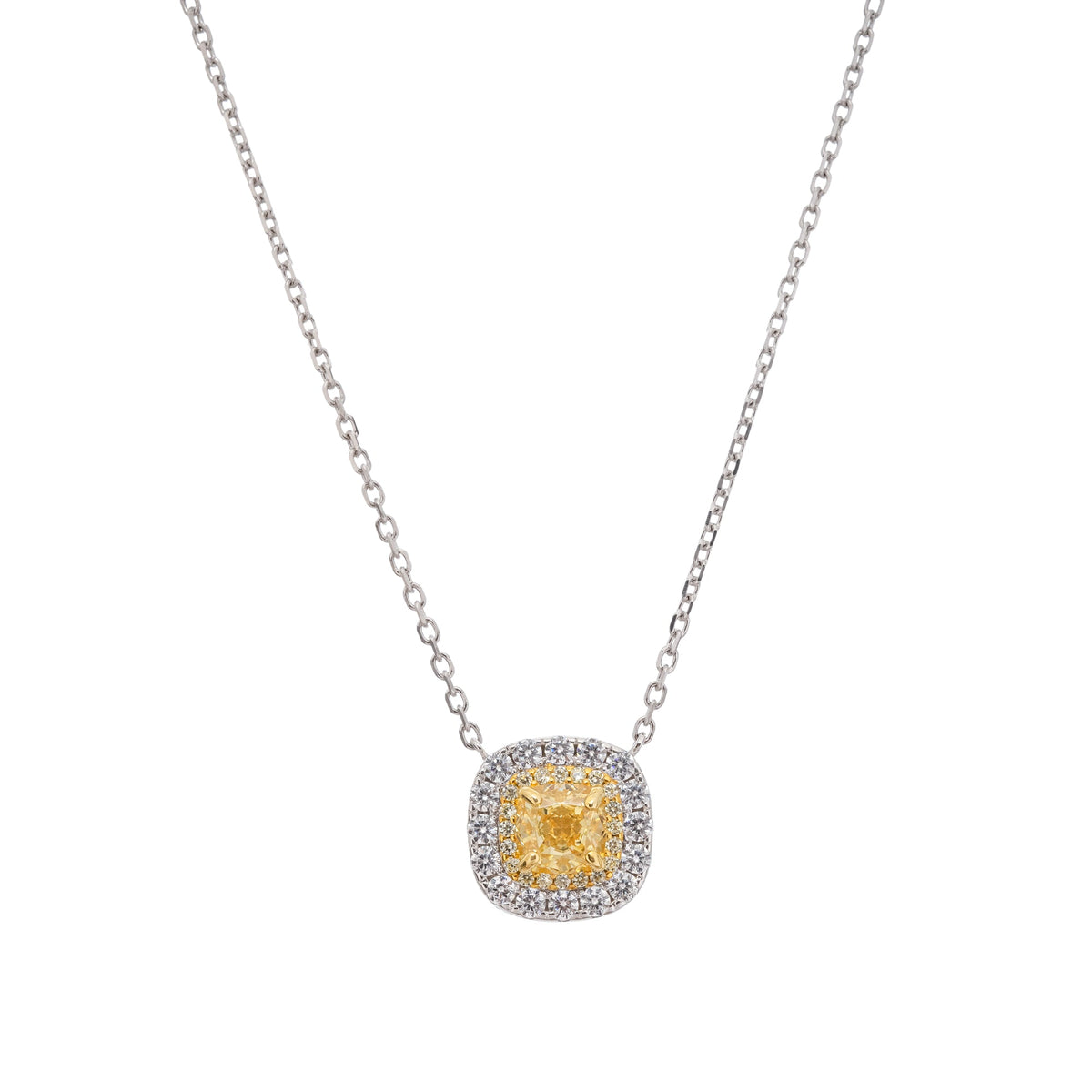 Aava Yellow Square Cut Gemstone Pendant Sterling Silver Necklace
