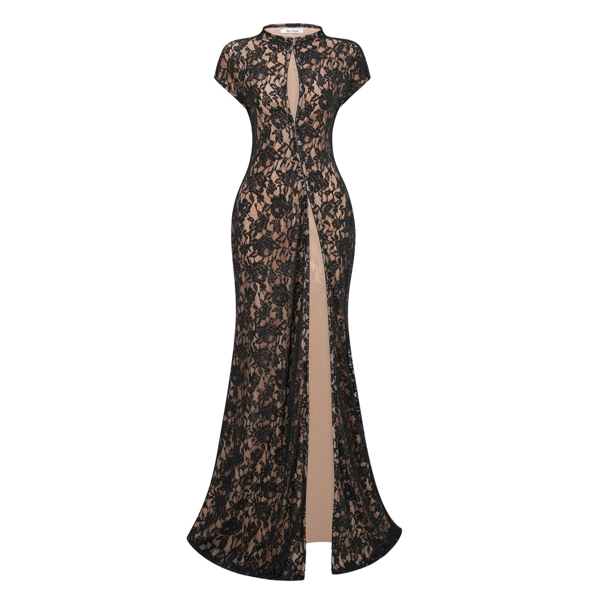 Andrea Black Keyhole Lace Maxi Dress with High Thigh Slit (Final Sale-US Only)