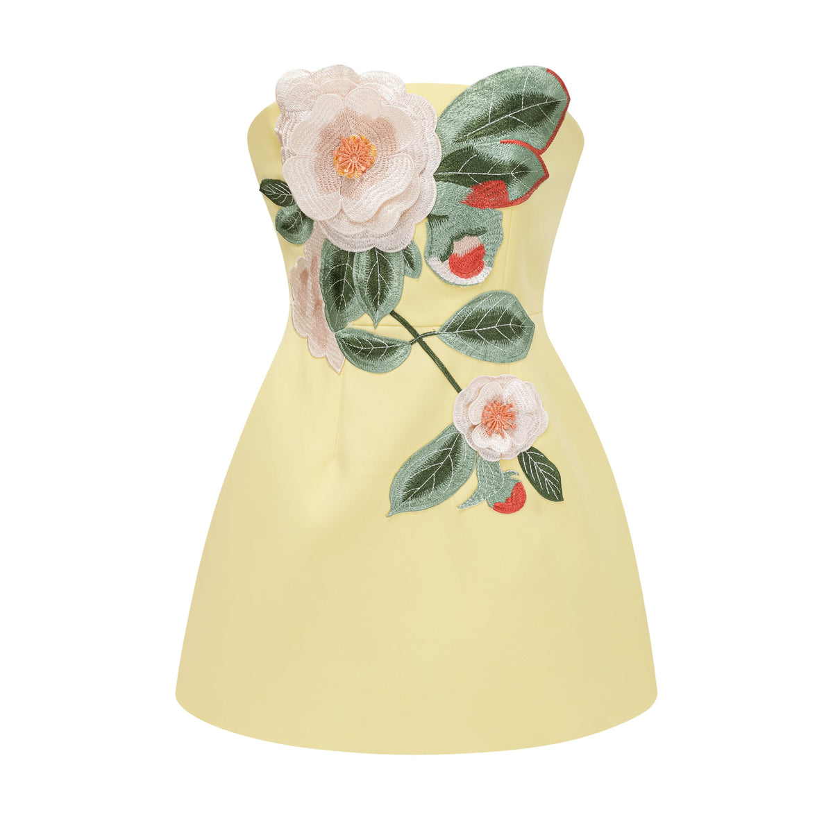 Abigail Yellow Floral Embroidered Mini Dress