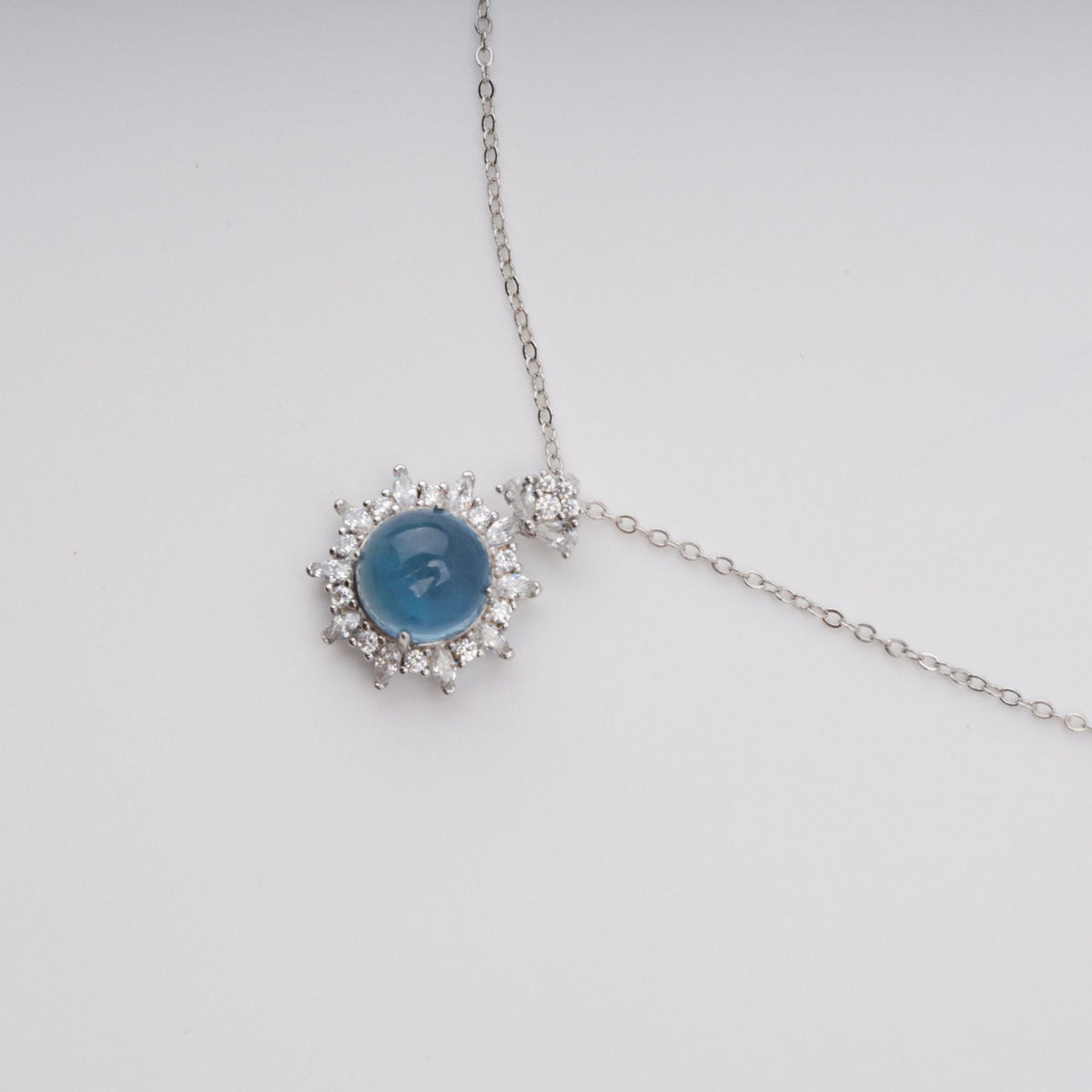 Mielikki Blue Oval Gemstone Pendant Sterling Silver Necklace
