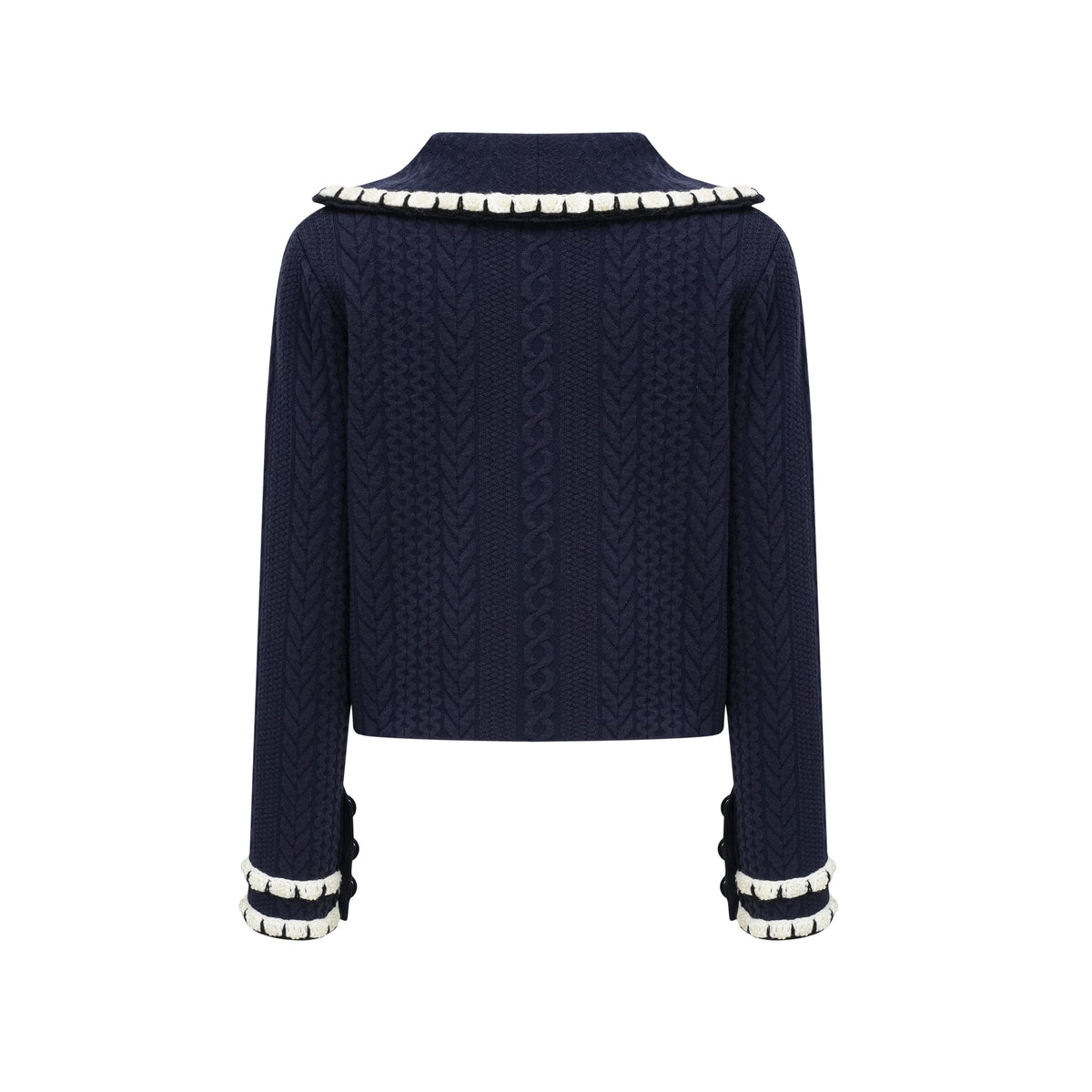 Elvira navy blue crochet-knit cardigan & trousers matching set (Final Sale)