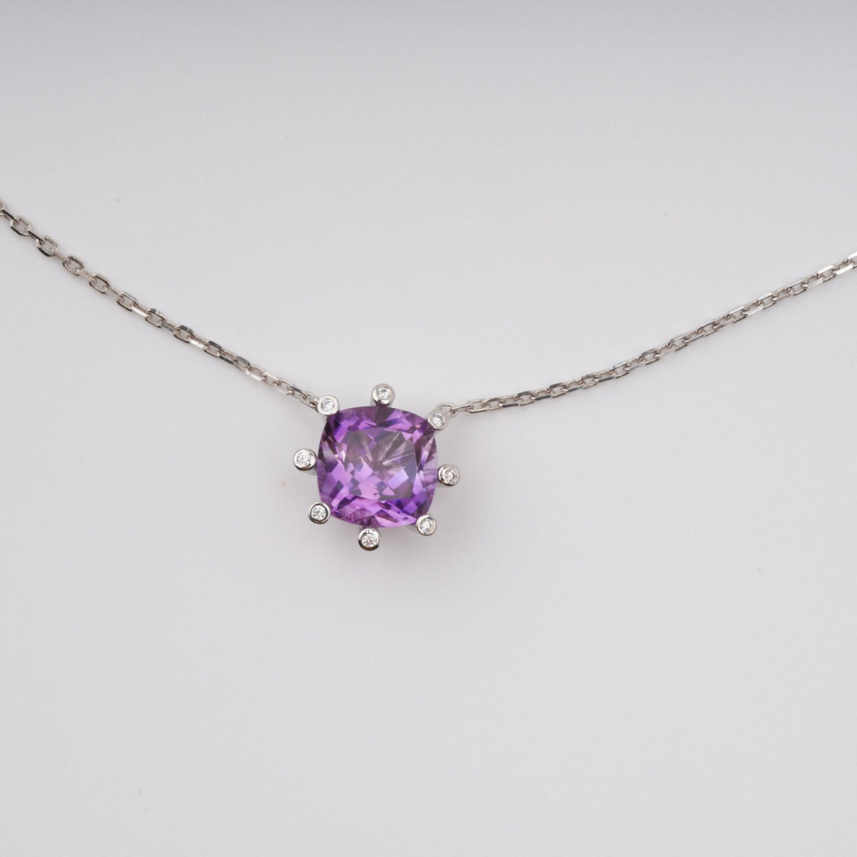 Giannetta Purple Square Cut Gemstone Pendant Sterling Silver Necklace