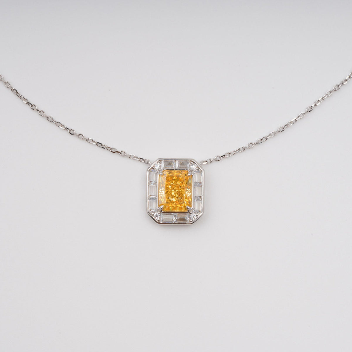 Eini Yellow Square Gemstone Pendant Sterling Silver Necklace