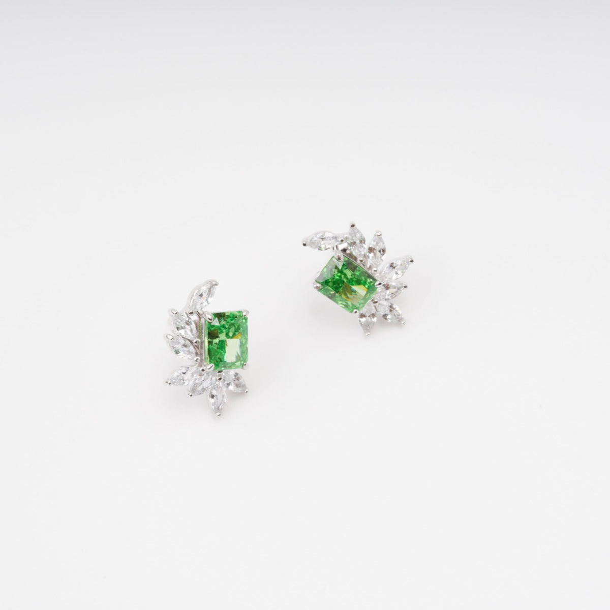 Meris Green Rectangular Gemstone Sterling Silver Earrings