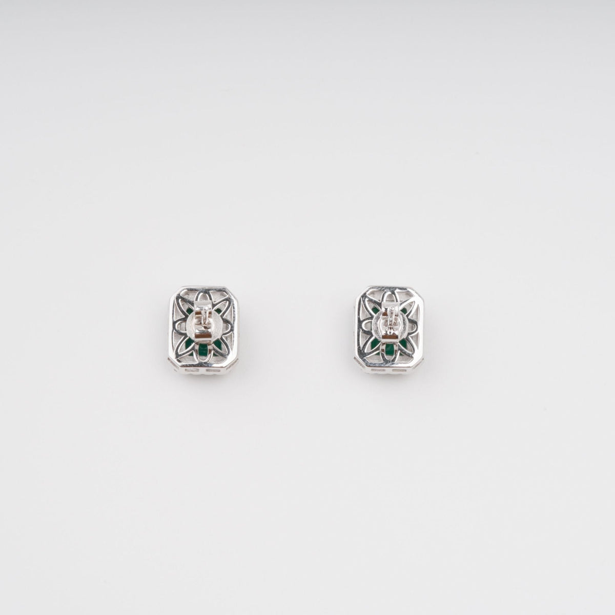 Mielikki Green Square Emerald Cut Gemstone Sterling Silver Earrings