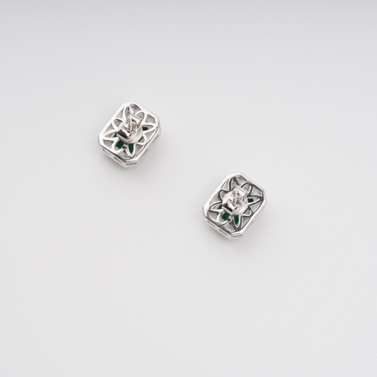 Mielikki Green Square Emerald Cut Gemstone Sterling Silver Earrings