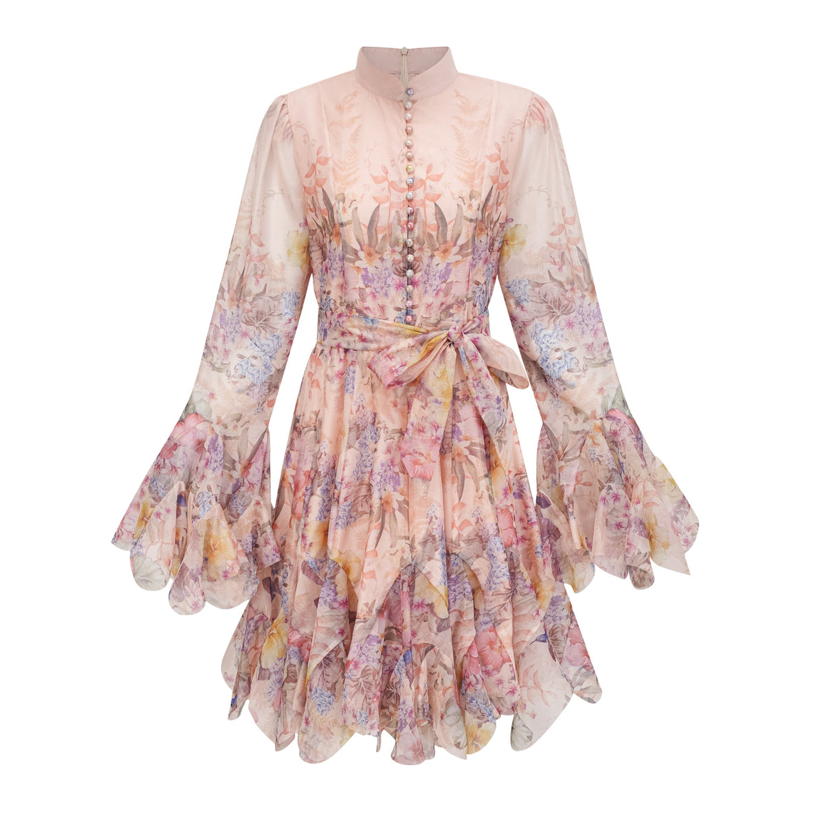 Aya Pink Godet Floral Mini Dress