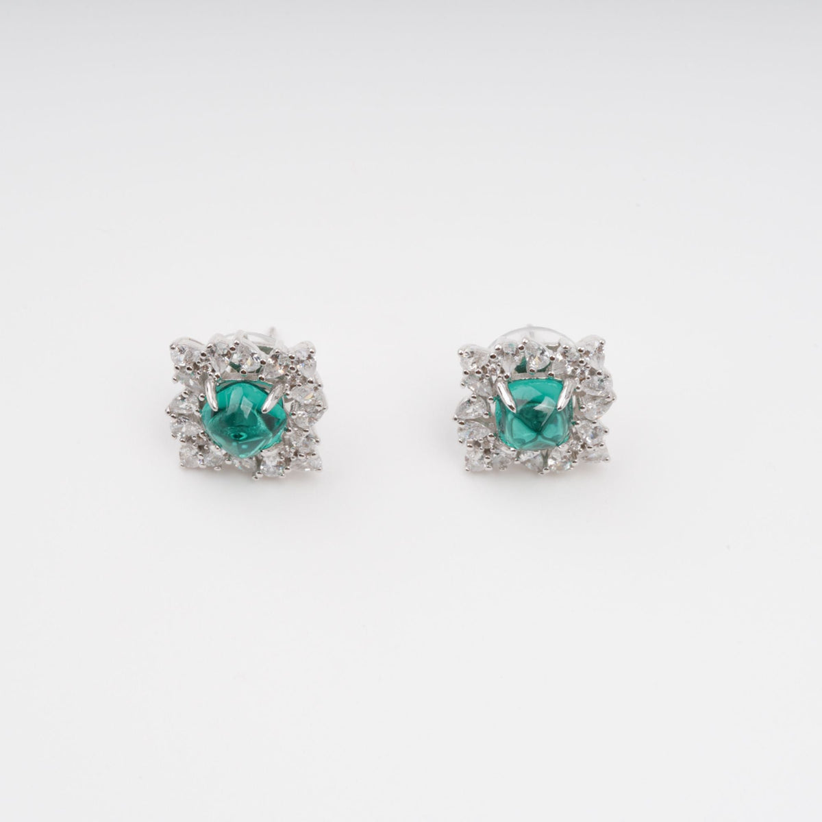 Hilja Green Round Cut Gemstone Sterling Silver Earrings