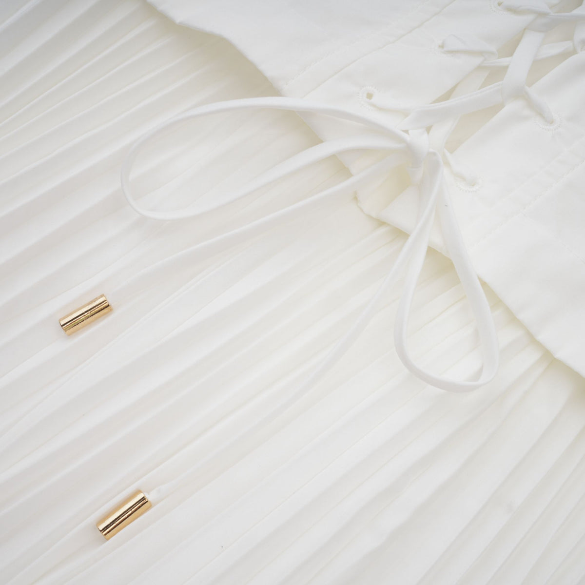 Vienne White Lace-Up Pleated Maxi Dress (Final Sale-US Only)