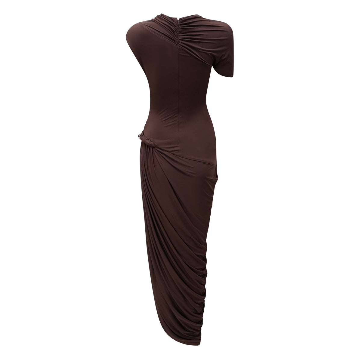 Prune Brown Night Out Asymmetrical Ruched Midi Dress (Final Sale-US Only)