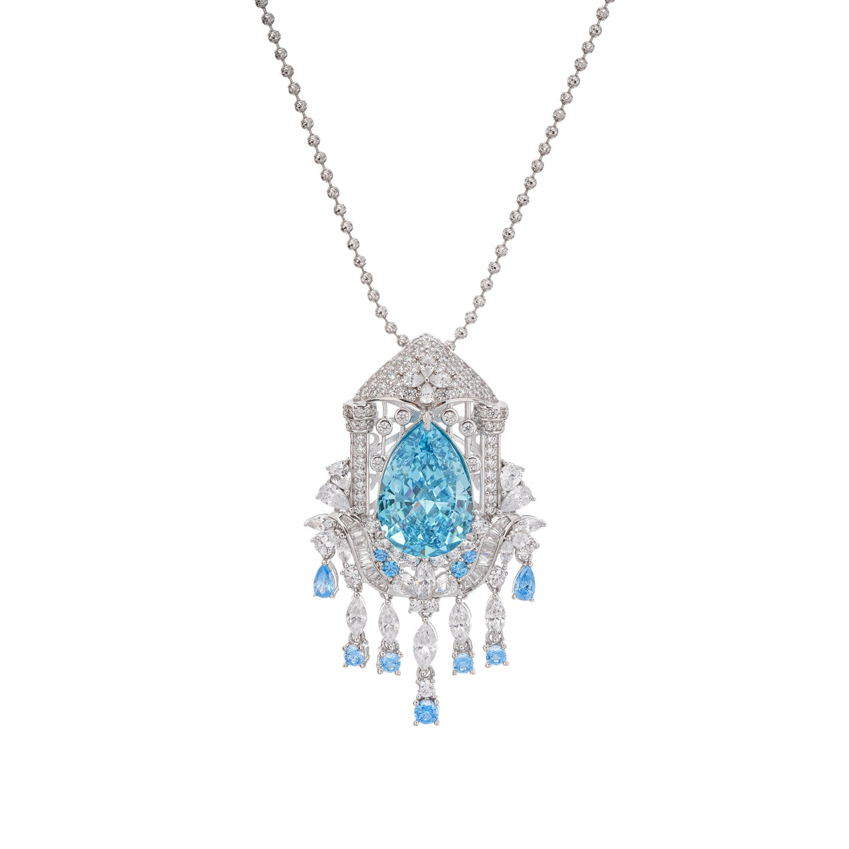 Aava Blue Teardrop Gemstone Pendant Sterling Silver Necklace
