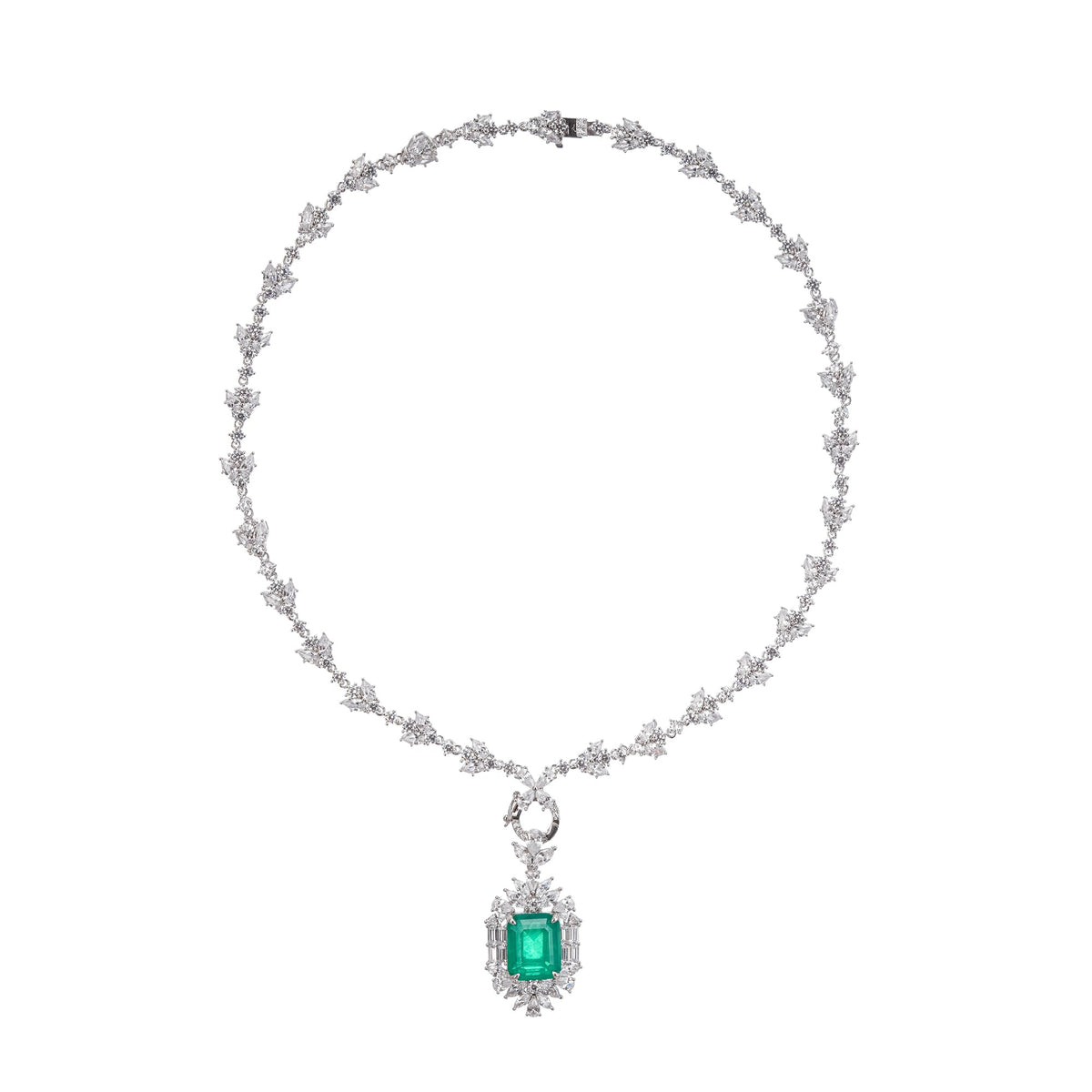 Anneli Green Emerald Cut Gemstone Pendant Sterling Silver Necklace