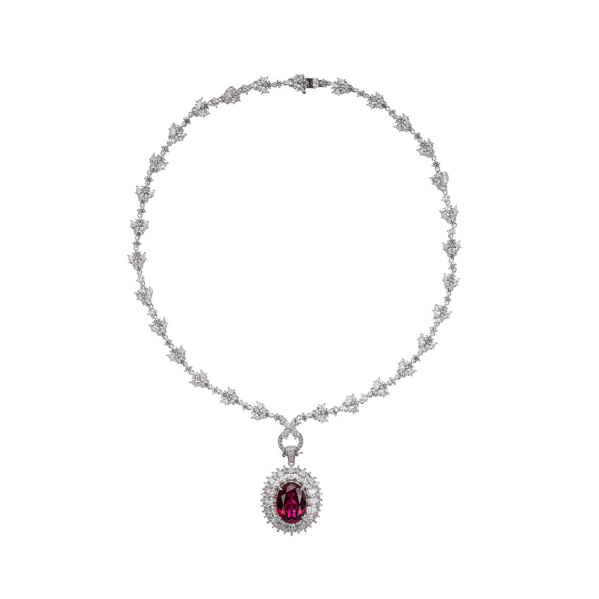 Eini Red Oval Cut Gemstone Pendant Sterling Silver Necklace