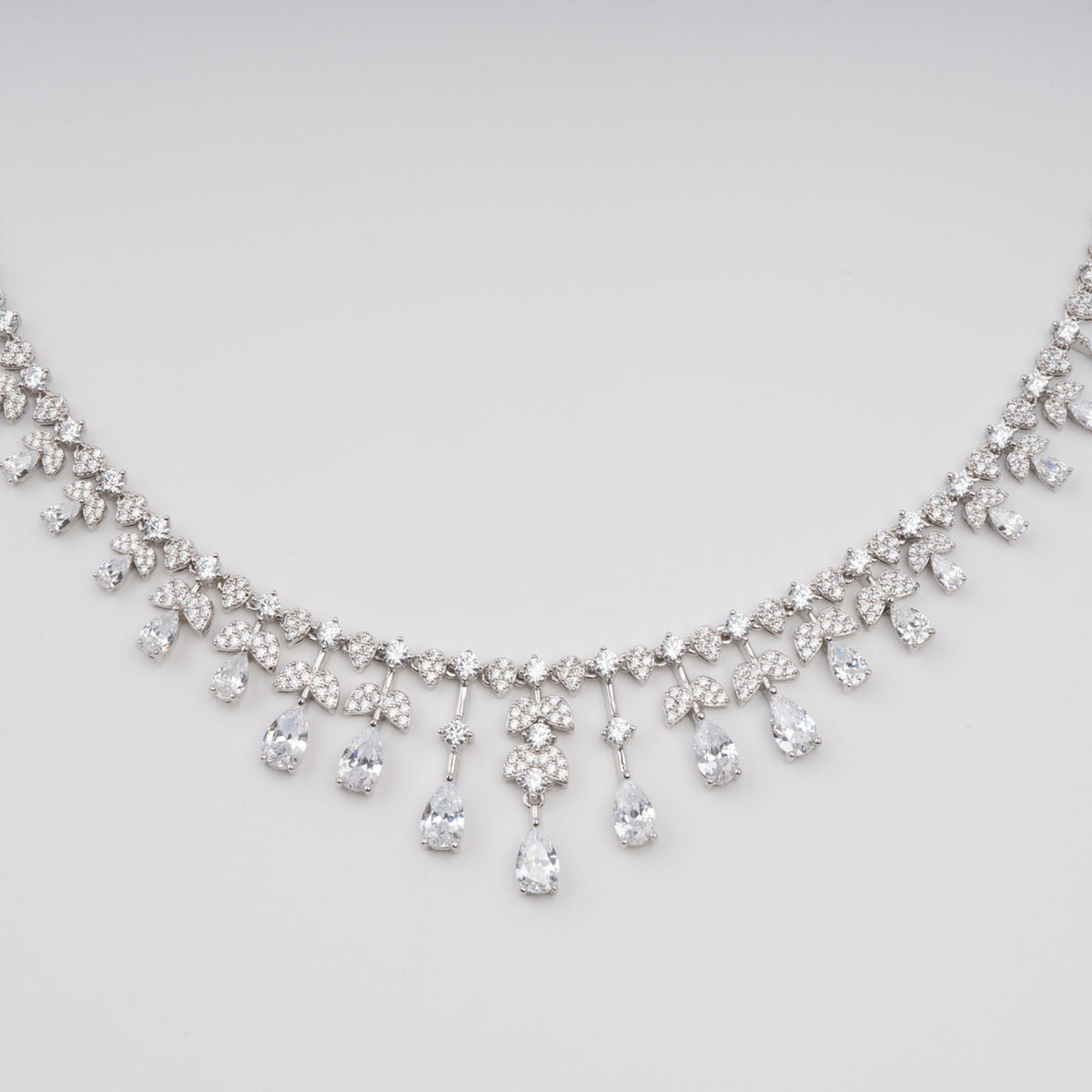 Salli Silver Tone Symmetrical Embellished Sterling Silver Necklace