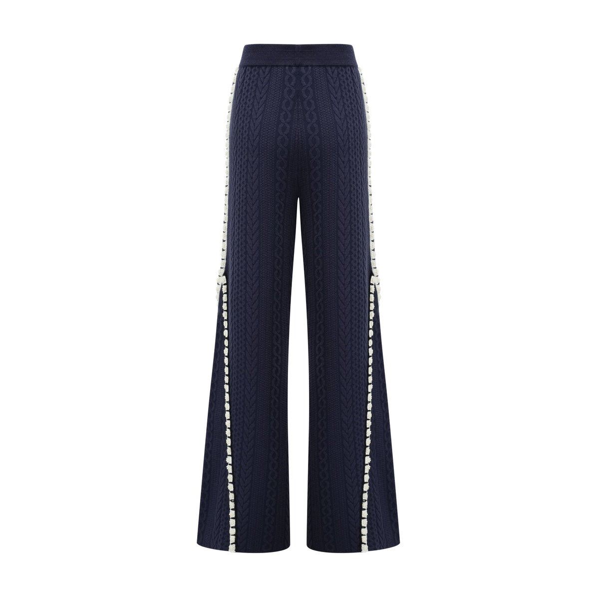 Elvira navy blue crochet-knit cardigan & trousers matching set (Final Sale-US Only)