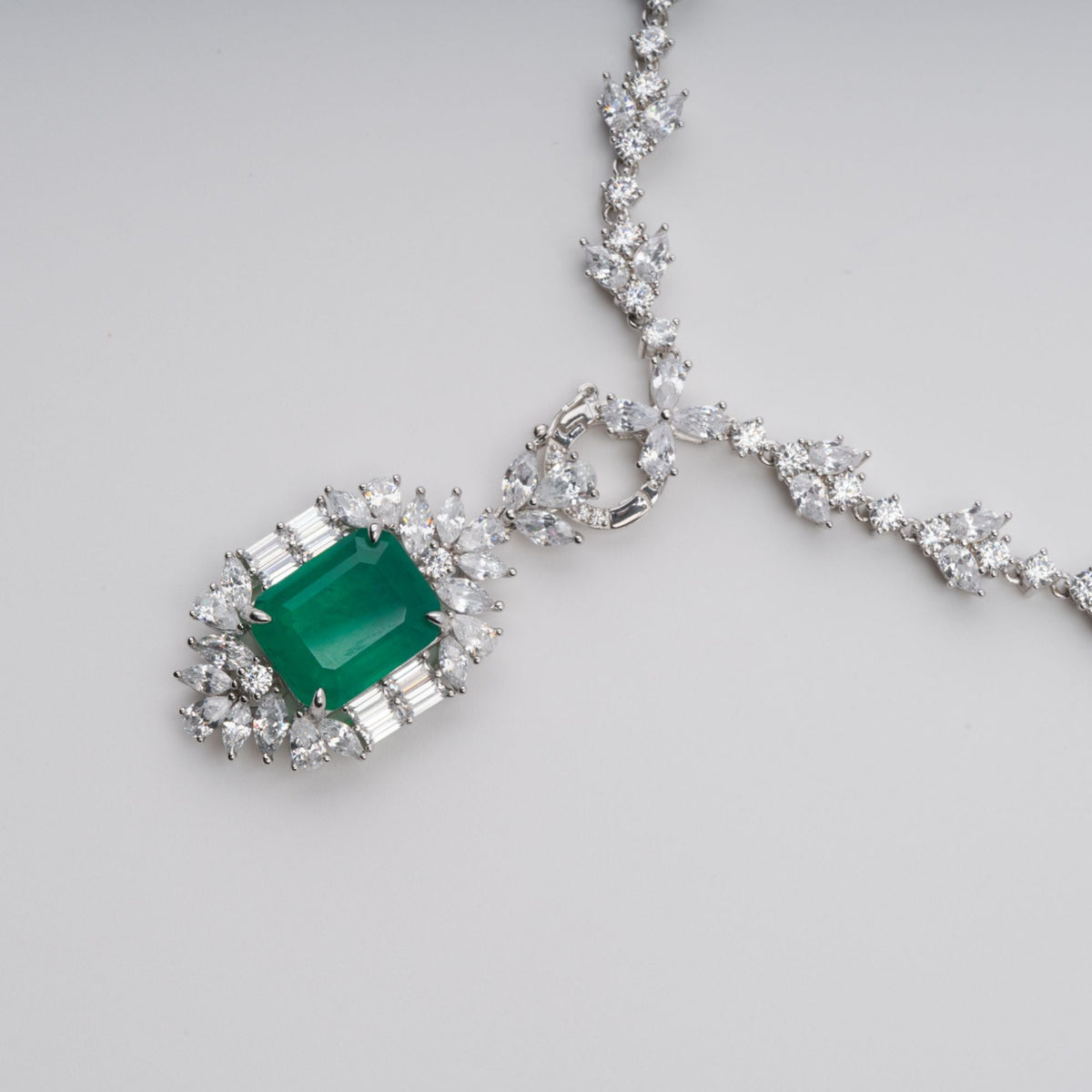 Anneli Green Emerald Cut Gemstone Pendant Sterling Silver Necklace
