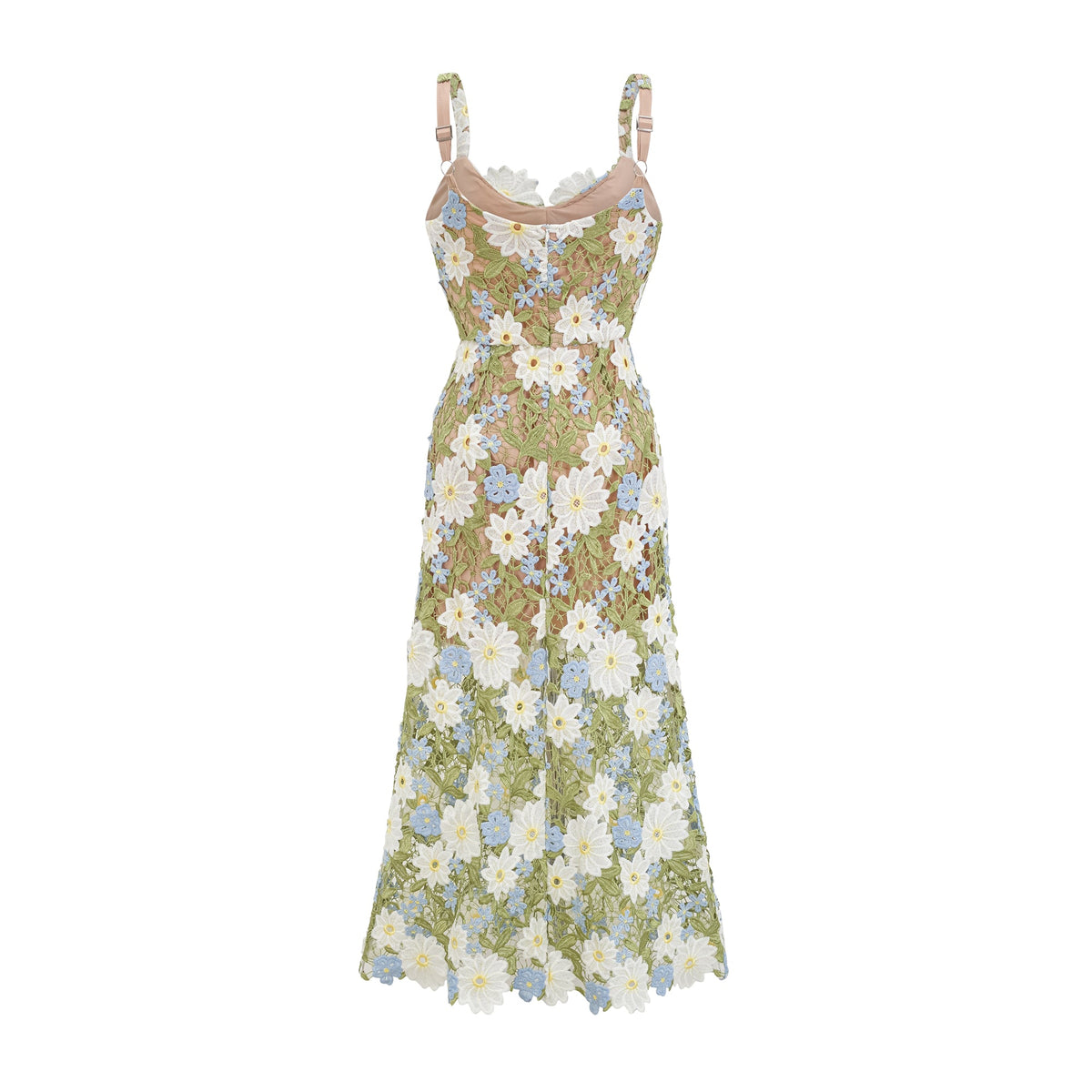 Carla floral embroidered hollow-carved midi dress