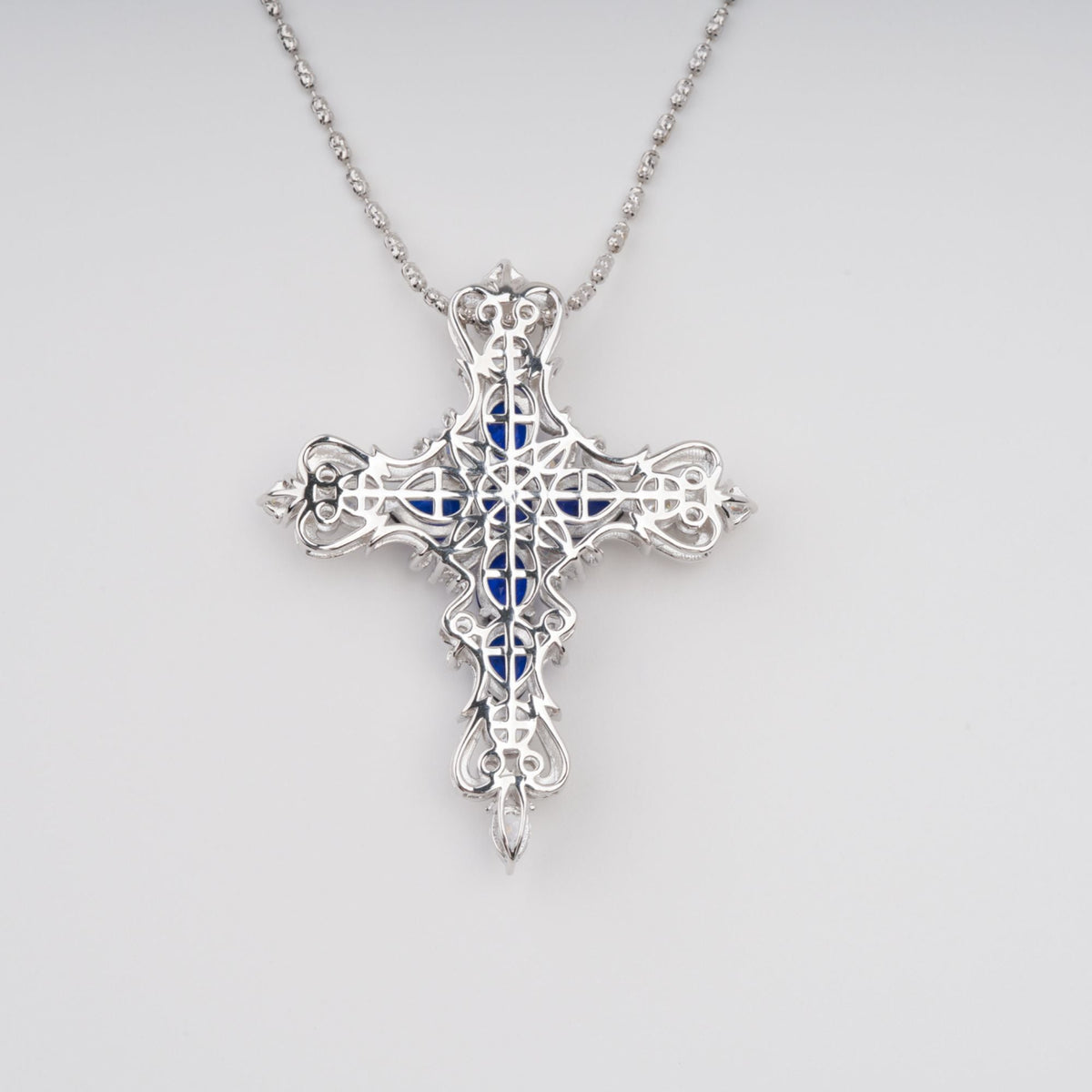 Tuulikki Blue Cross Shaped Pear Cut Gemstone Pendant Sterling Silver Necklace