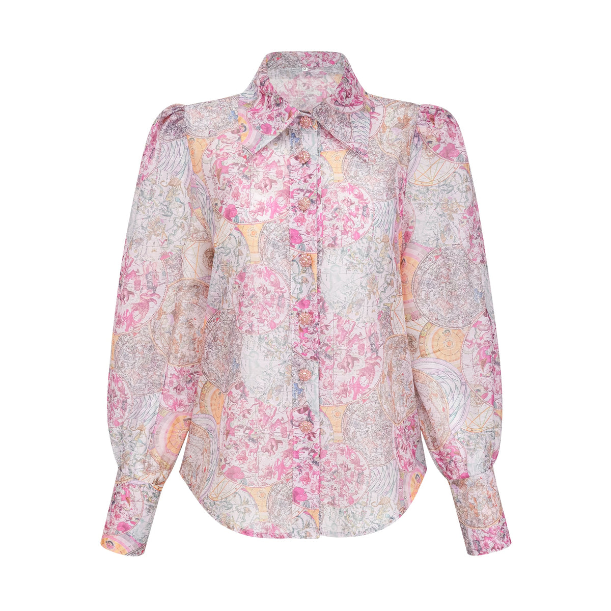Cherry pink pattern-print shirt & skirt matching set
