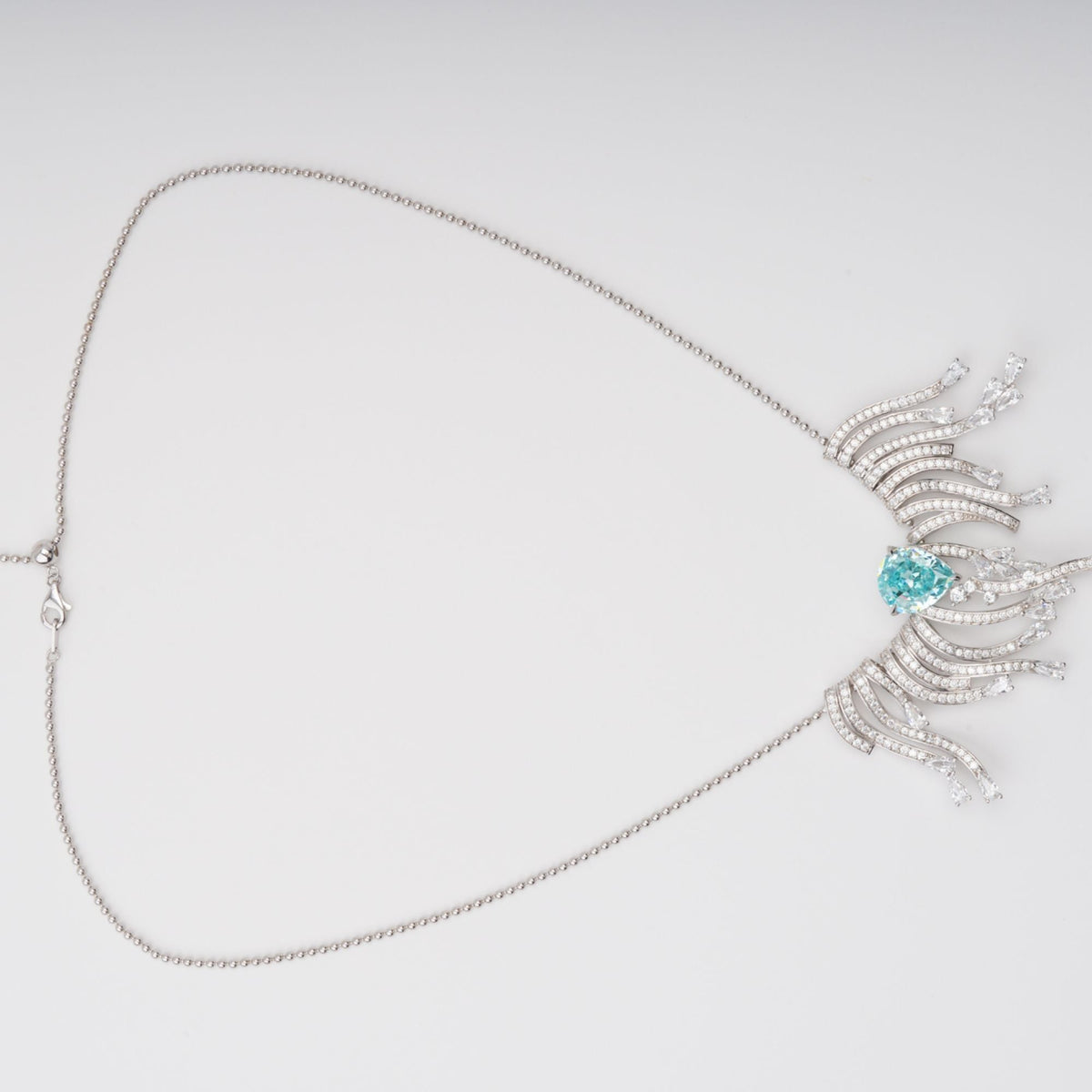 Beata Aquamarine Pear Cut Gemstone Asymmetrical Pendant Sterling Silver Necklace