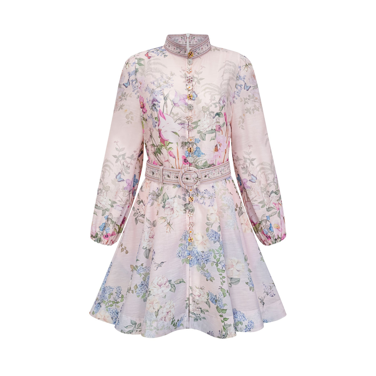 Fabienne light-pink floral-print mini dress