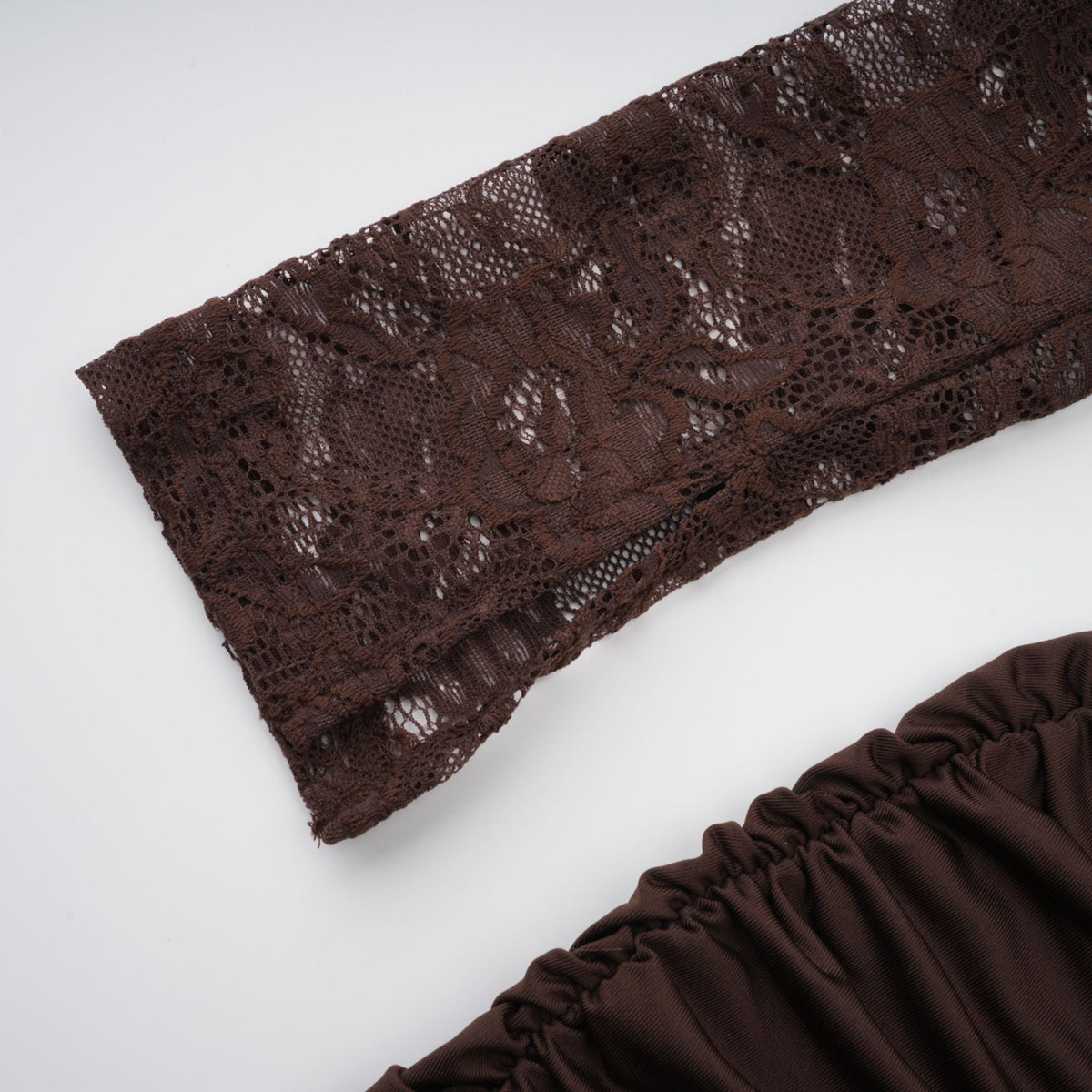 Brigitte Brown Lace Panel Ruched Maxi Dress (Final Sale-US Only)