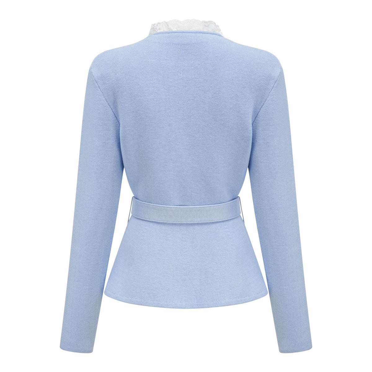 Irina Blue Embellished Ruffled Ribbed Knit Cardigan (Final Sale)