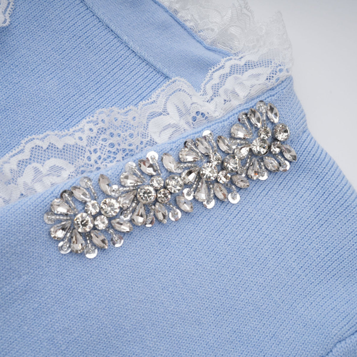 Irina Blue Embellished Ruffled Ribbed Knit Cardigan (Final Sale-US Only)