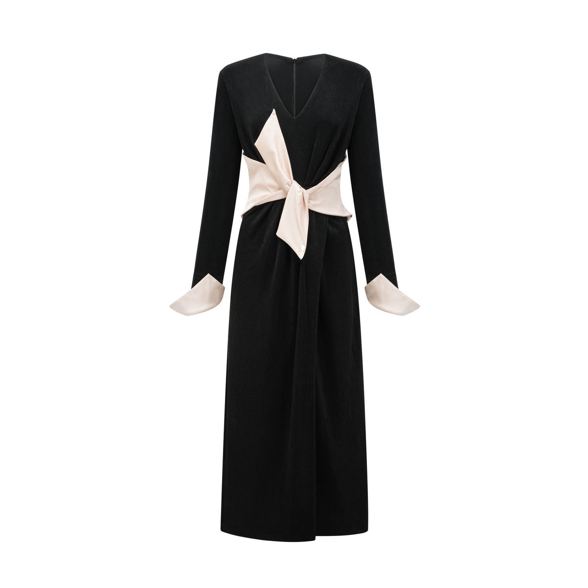 Karine contrast-color bowknot v-neck maxi dress (Final Sale-US Only)