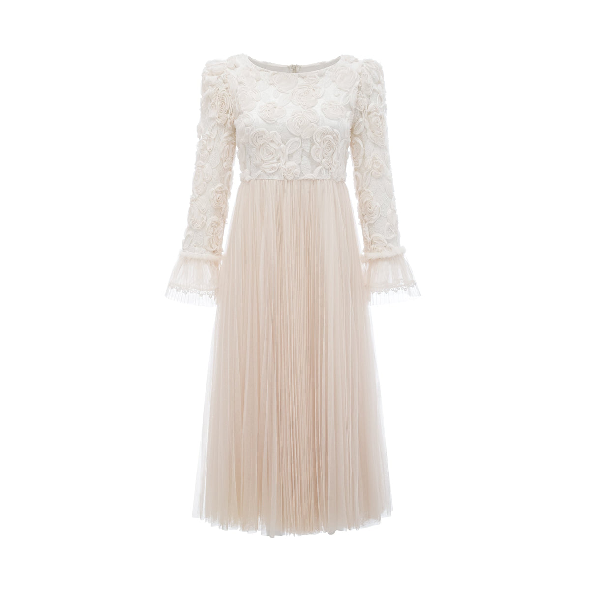 Thibaulte pleated lace-floral midi dress