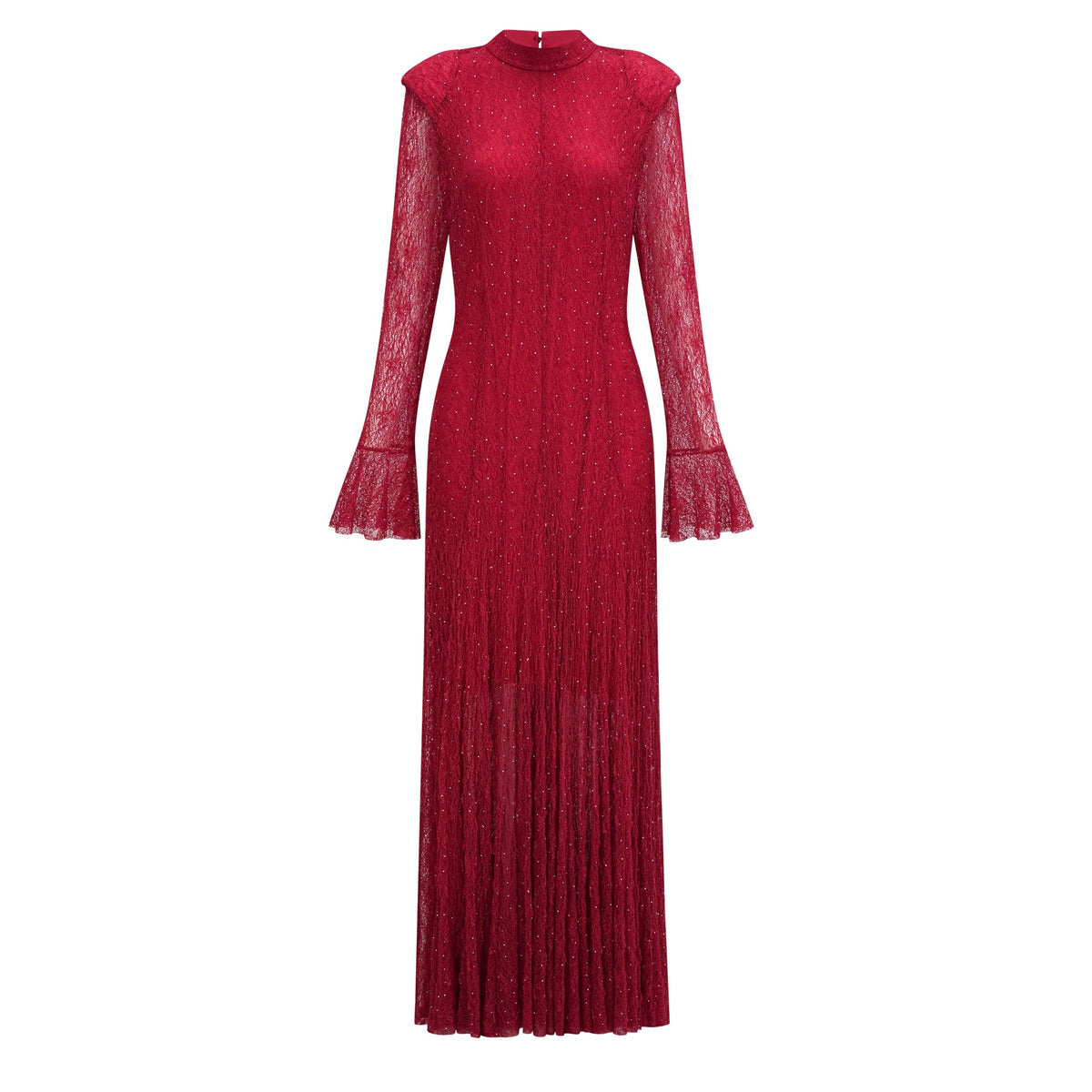 Justyna Red Rhinestone Guipure Lace Maxi Dress (Final Sale)