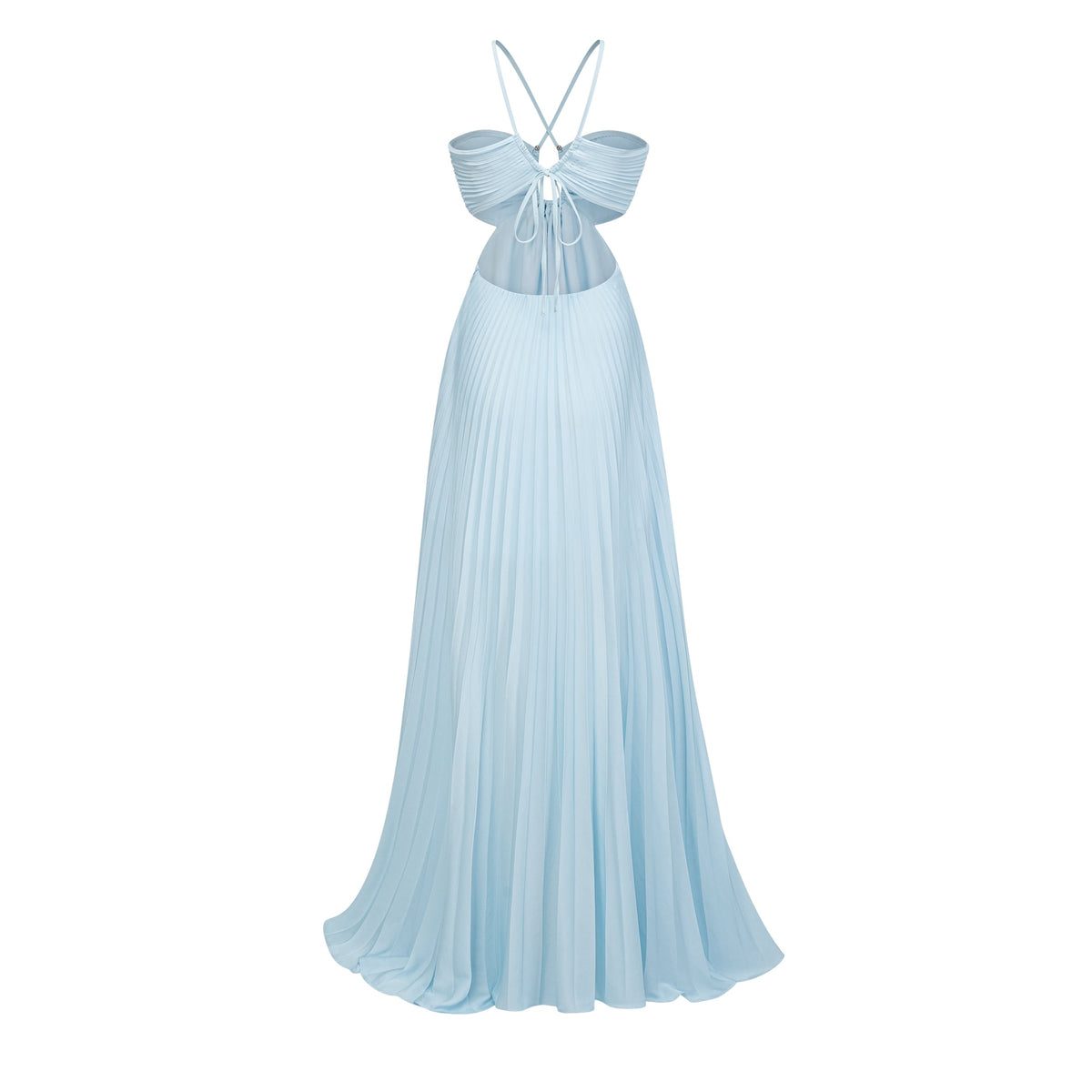 Andréa Blue Pleated Maxi Dress with Cutout Detail