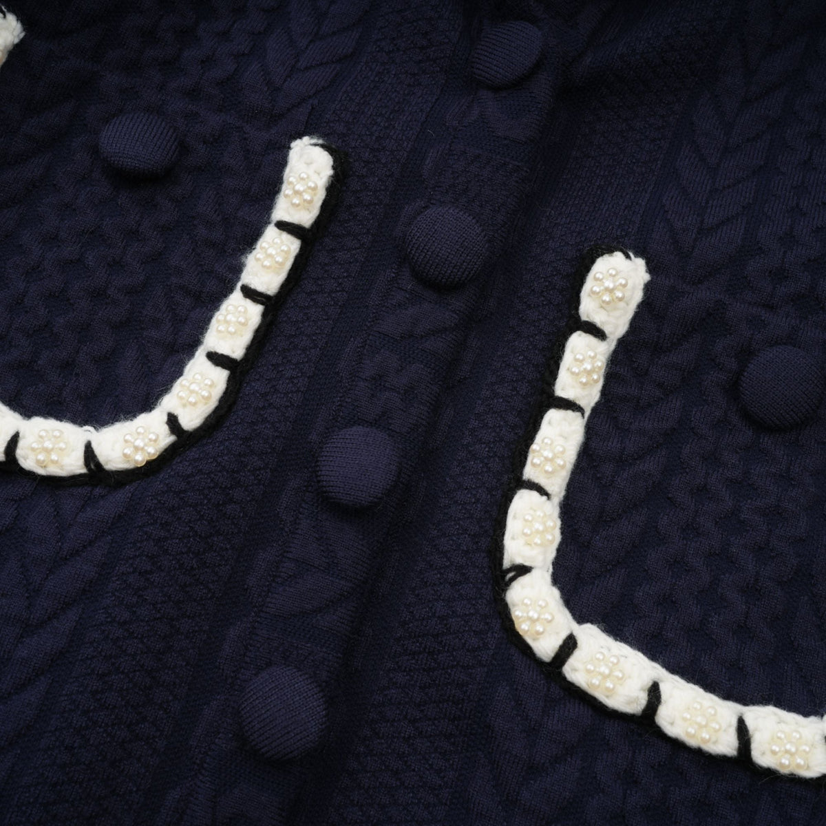 Elvira navy blue crochet-knit cardigan & trousers matching set (Final Sale-US Only)