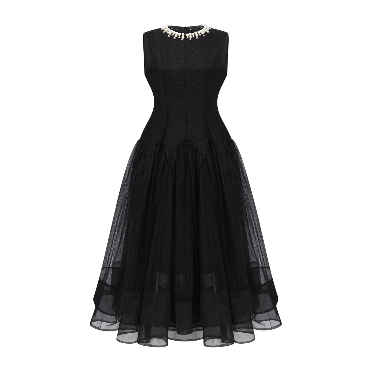Ofra Black Pearl Pleated Midi Dress