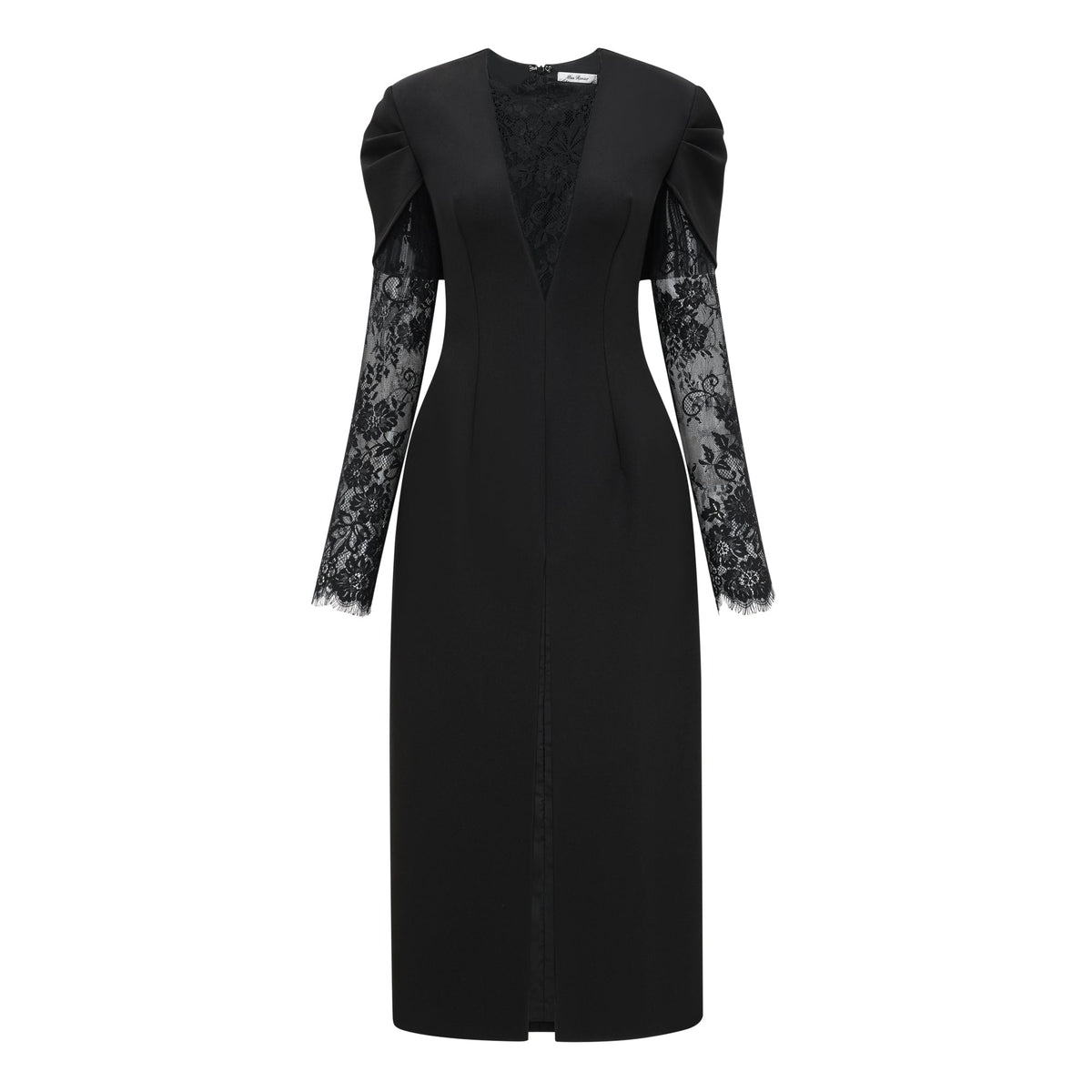 Rhea Black High Slit Lace Panel Midi Dress (Final Sale-US Only)
