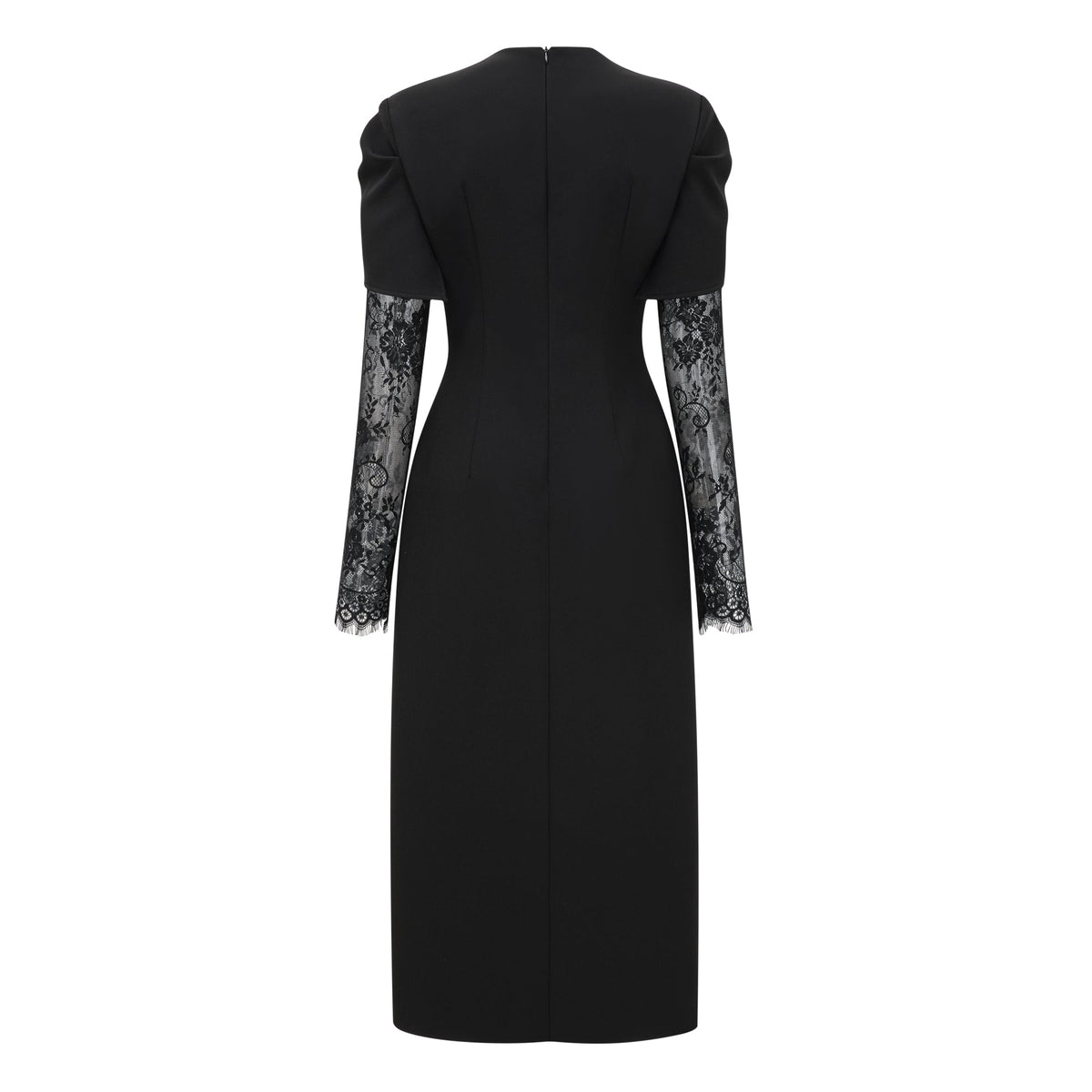 Rhea Black High Slit Lace Panel Midi Dress (Final Sale-US Only)