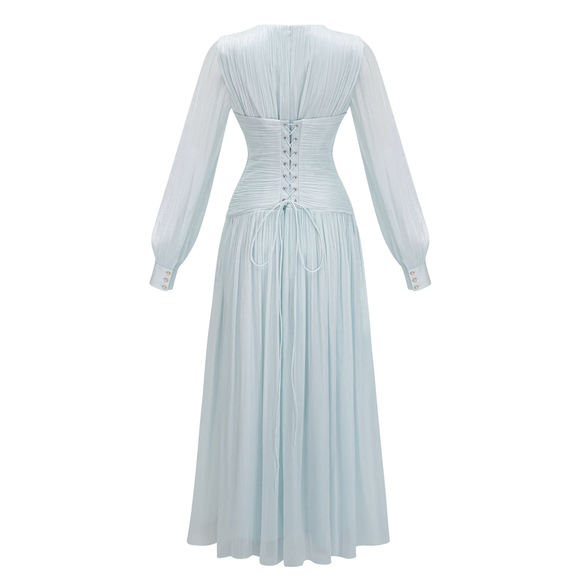 Aneka Green High Neck Glossy Ruched Maxi Dress