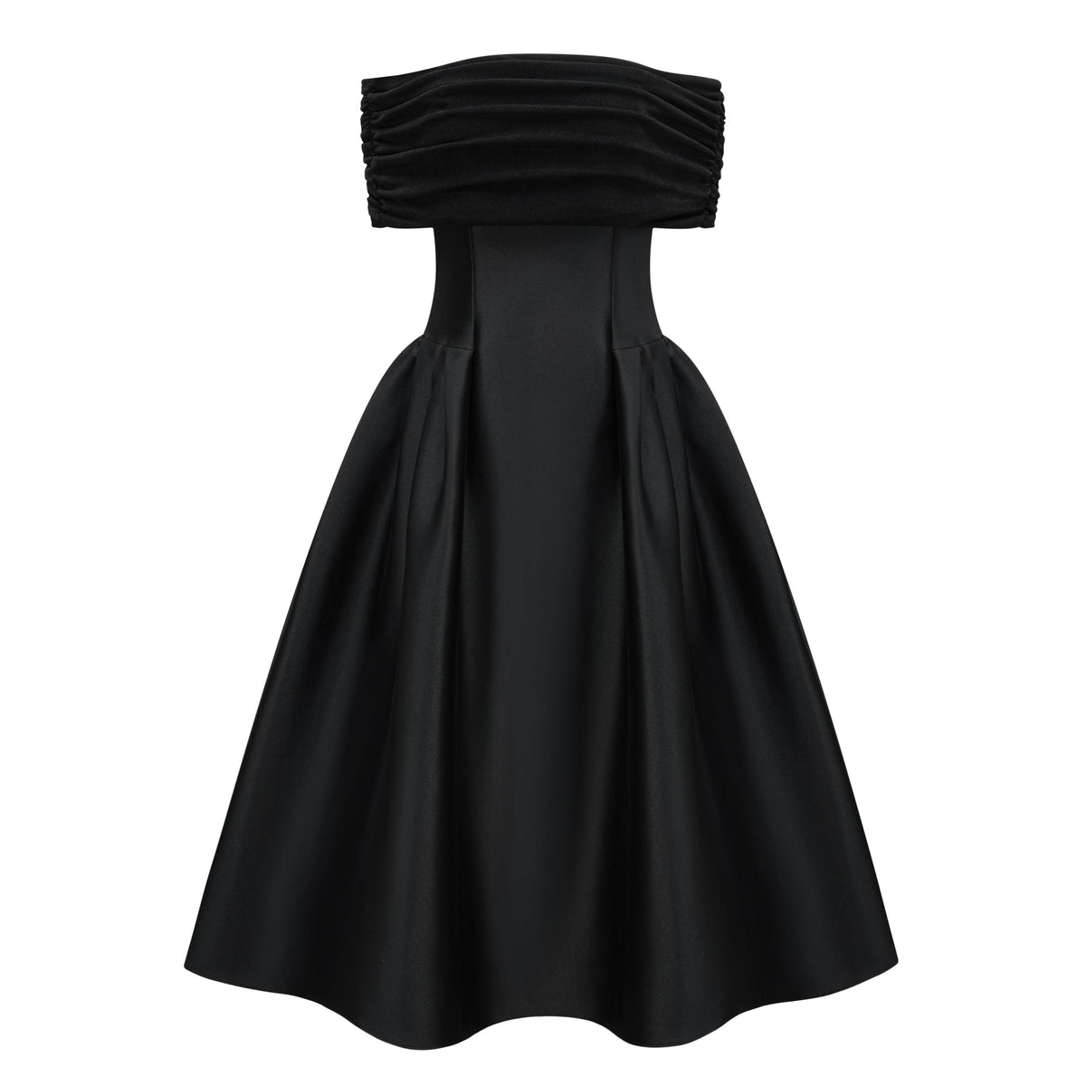 Ainara Black Off Shoulder Polished Midi Dress (Final Sale-US Only)