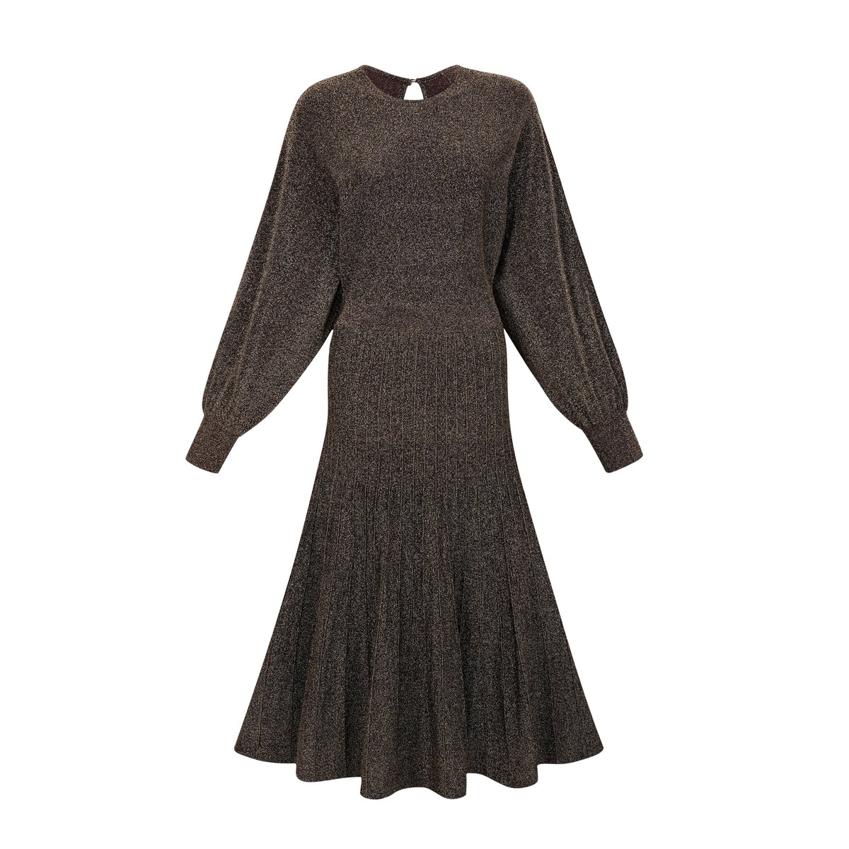 Cordélia brown metallic-threading ribbed midi dress