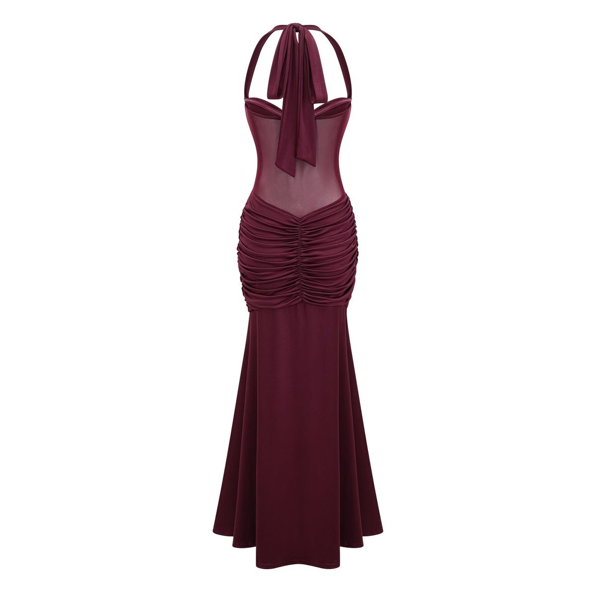 Amandine Burgundy Halterneck Gathered Maxi Dress (Final Sale)