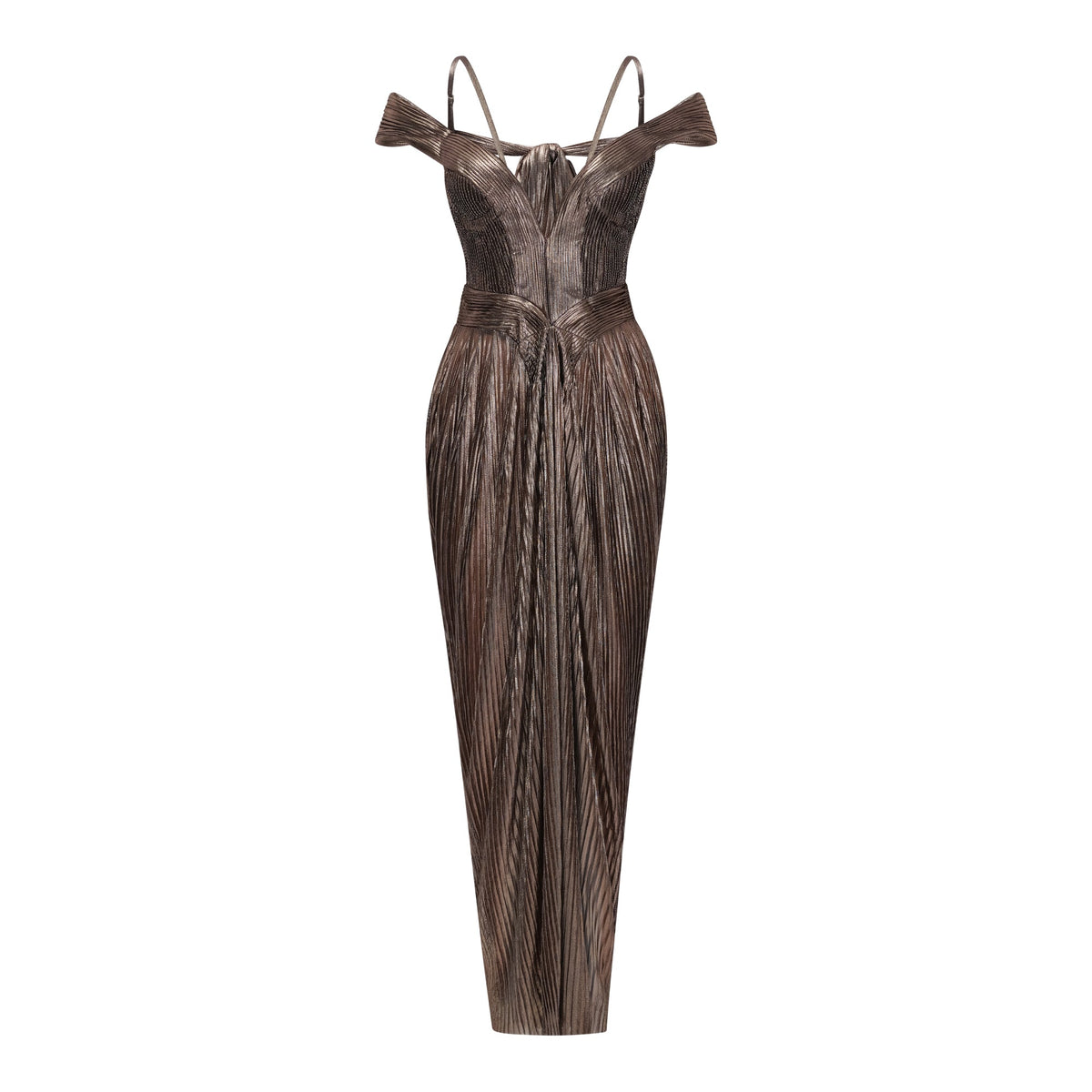 Marise Brown Draped Satin Maxi Dress